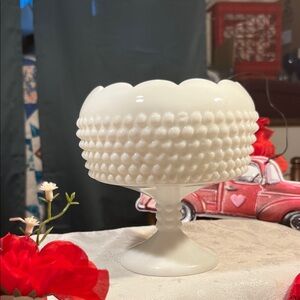 White Hobnail Glass Compote